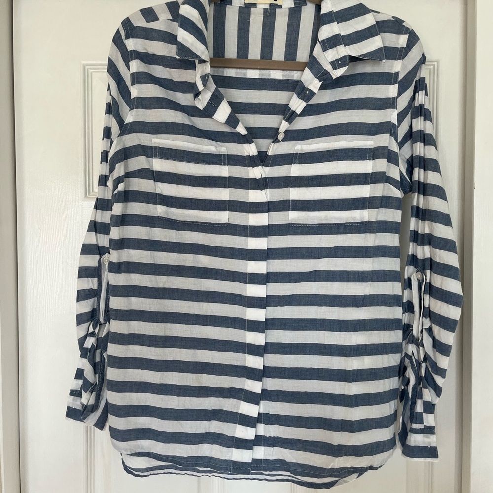 Chambray Blue and White Striped Button Down Shirt